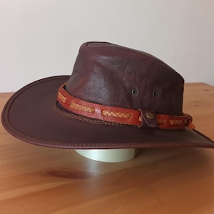 Vintage Brown Leather Cowboy Hat Size M Western Brown Leather Hat Austalian Style Handmade Brown Leather Hat Handcrafted Cowboy Brown Hat