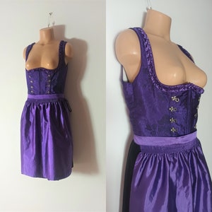 Vintage Dirndl Purple Dress Size M/40 Midi Apron Dress Purple Black Sleeveless Jacquard Austrian Folk Trachten Bavarian Dress Oktoberfest