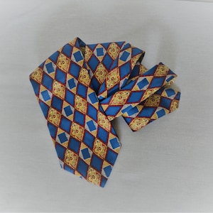 Vintage Men&#39;s Silk Tie Red Blue Necktie Floral Print Silk Tie Geometric Print Tie Cravate Krawatte Handmade in Italy Rustic Silk Tie