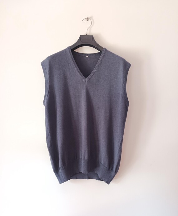 Vintage Herren Wolle Strickweste Größe M 50 Grau Ärmelloser