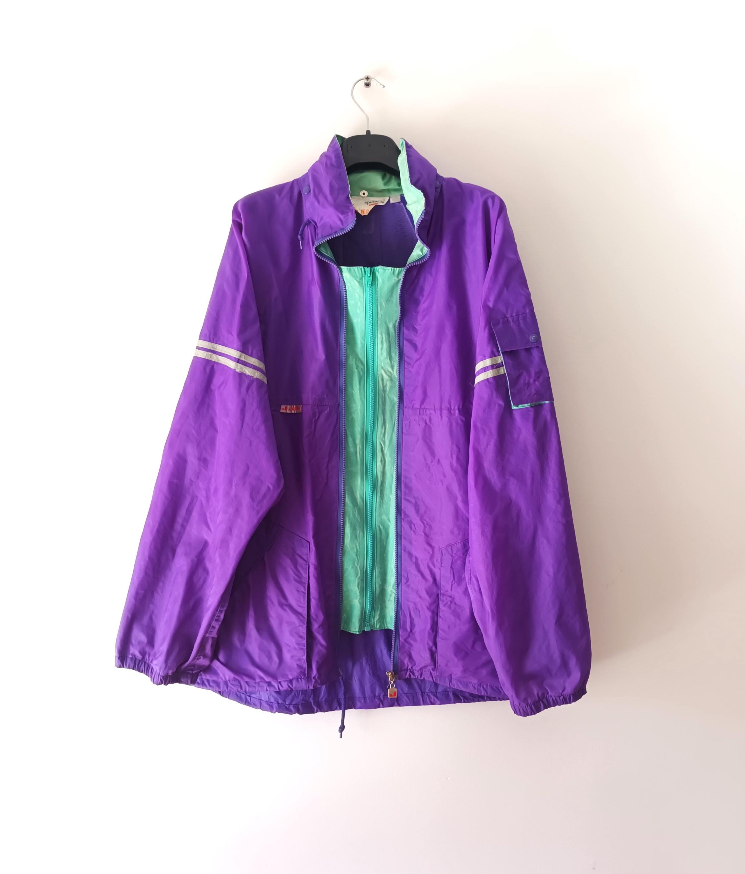 Vintage Men's Purple Turquoise Windbreaker Jacket Size L Hooded