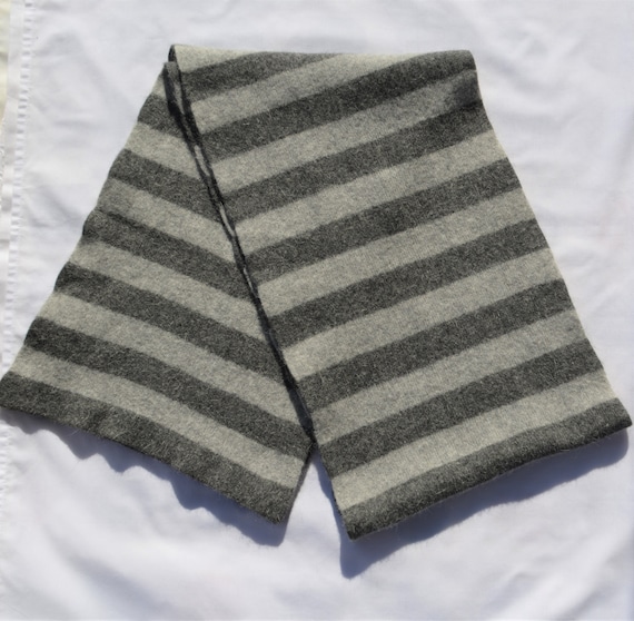 Vintage Wool Men's Scarf Striped Gray Long Wool Wo