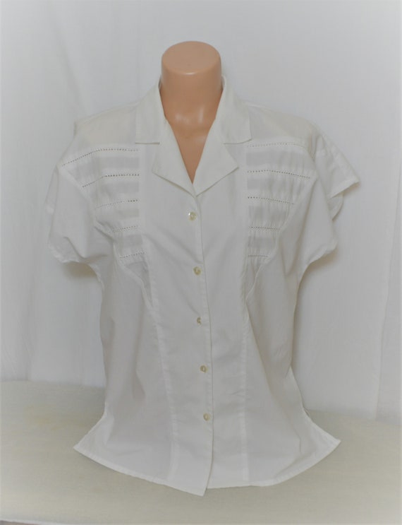 Vintage Women White Shirt Size L Kimono Cap Sleev… - image 3