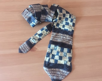 Vintage Lorenzo Black Beige Brown Silk Tie Geometric Print Floral Print Made in Italy Tie Mens Gravatte Cravate Classic Silk Tie