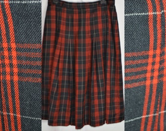 Vintage Women Red Wool Plaid Pleated Skirt Size XL/46 Red Black Midi Wool Pleated Skirt Mid Calf Tartan Skirt German Quality Winter Skirt