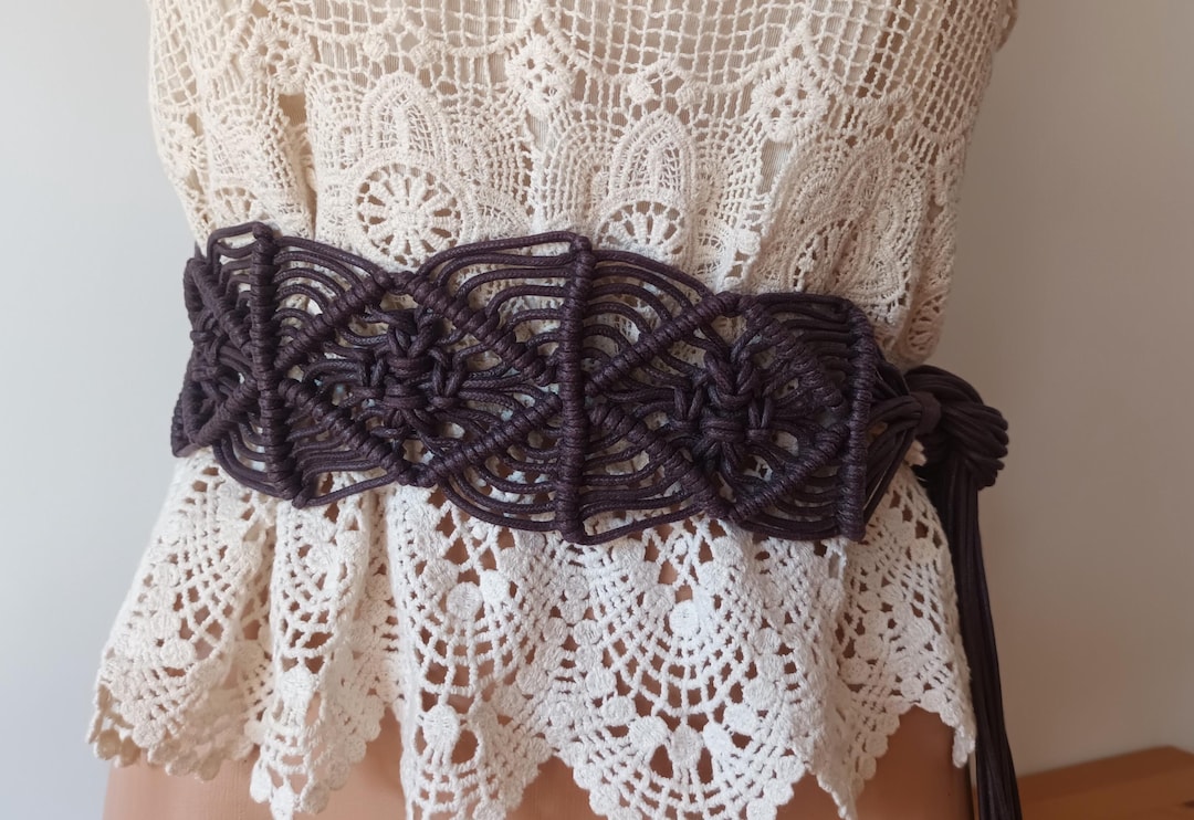 Vintage Brown Long Macrame Belt Wide Long Brown Braided  display picture 1