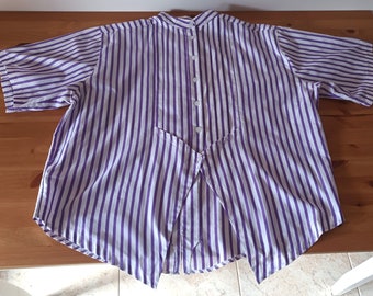 Camicia a righe bianche e viola vintage da donna, taglia L/XL