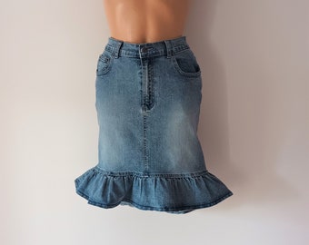 Vintage Women Mini Denim Skirt Size XS Blue Trumpet Denim Skirt Light Blue Cotton Jean Skirt Mermaid Denim Skirt High Waist Skirt