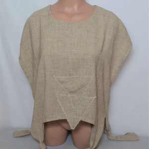 Vintage Women Beige Assymetrical Top Size L Boho Style Cap Drop Sleeveless Top Sand Relaxed Top Blouse Solid Print Hippie Top Lagenlook Top