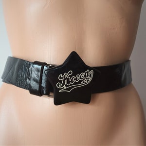 Vintage Women Black Leather Belt Star Shaped Black Buckle Belt Genuine Leather Black Belt Made in Italy Waist Belt Black Buckle Kocca Belt