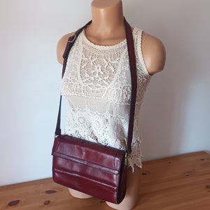 Vintage Women Burgundy Leather Flap Bag Burgundy Leather Shoulder Bag Maroon Messenger Bag Burgungy Leather Crossbody Bag Wine Flap Bag image 2