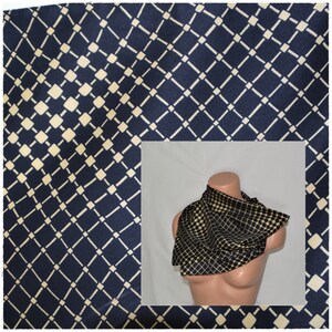 Vintage Plaid Neck Scarf Satin Navy Blue Beige Bandana Small Kerchief Geometric Scarf Minimalist Square Classic Formal Casual Neck Scarf