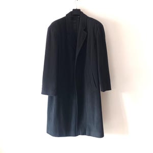 Vintage Mens Black Wool Cashmere Long Coat Size L/52 Black Maxi Wool Cashmere Overcoat Buttoned Collared Solid Long Black Wool Coat Italy