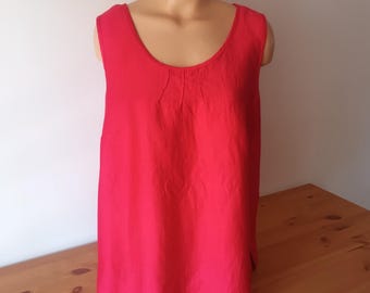 Vintage Womens Red Sleeveless Top Size L/44 Red Linen Solid Sleeveless Blouse Red Viscose Top Pressed Fabric Tank Top Under Jacket Red Top