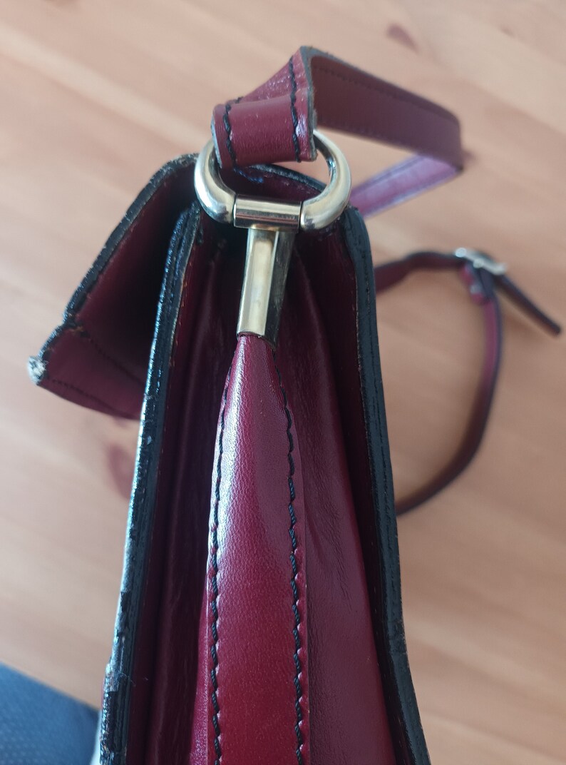 Vintage Women Burgundy Leather Flap Bag Burgundy Leather Shoulder Bag Maroon Messenger Bag Burgungy Leather Crossbody Bag Wine Flap Bag image 8