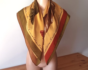 Enrico Coveri Vintage Silk Square Scarf Art Deco Made in Italy Silk Scarf Beige Brown Khaki Brick Silk Neck Scarf Designer Knots Silk Scarf