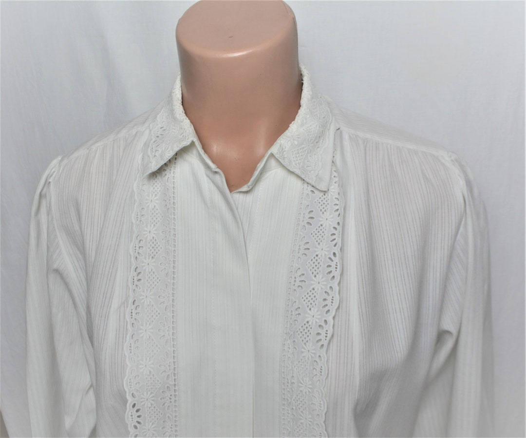white eyelet sleeve button shirt ... petite medium ,,, cotton blend main image 1