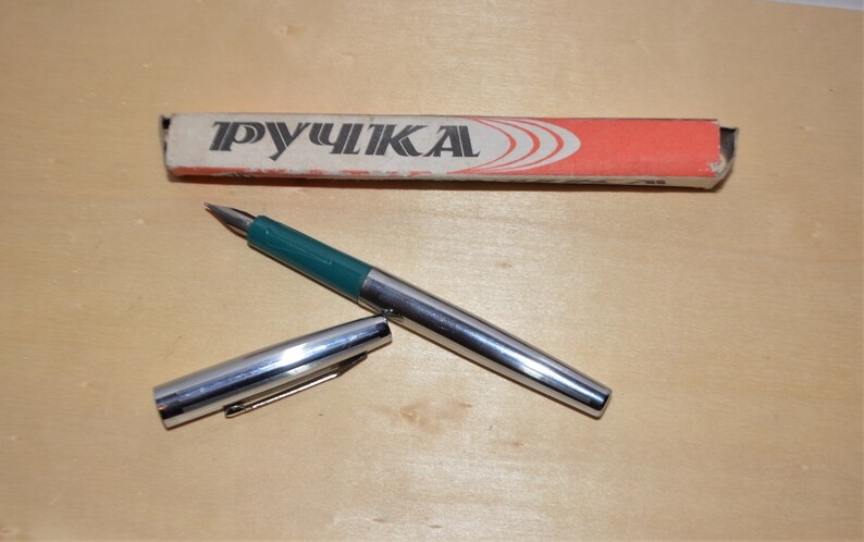 Vintage Fountain Pen New Old Silver Green Fountain Pen Fine Vintage Handwriting Ink Pen Made in USSR Fountain Pen 70/'s Soviet Union