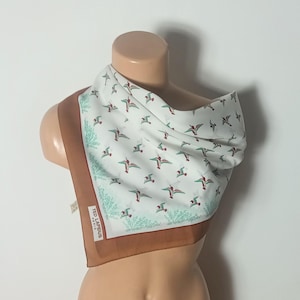Ted Lapidus Vintage Scarf with Birds Ducks Nature Print Brown Green Square Designer Scarf Large Square Rustic Polyester Scarf Made in Italy