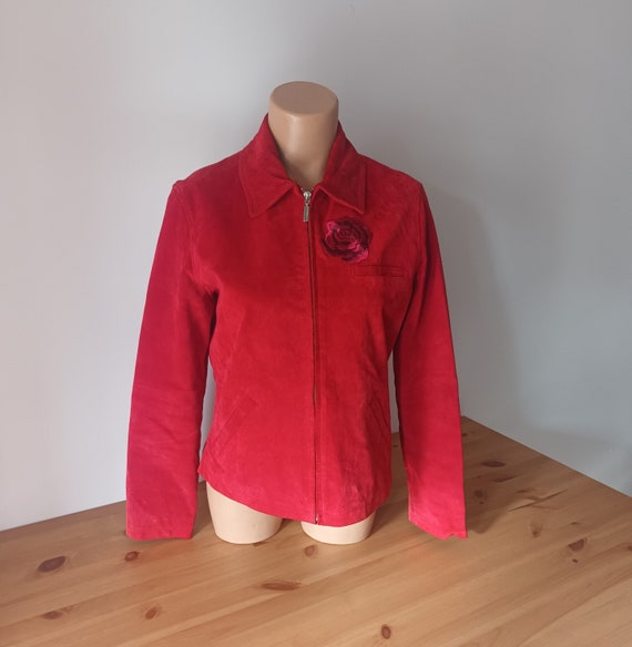 Veste daim rouge femme hotsell