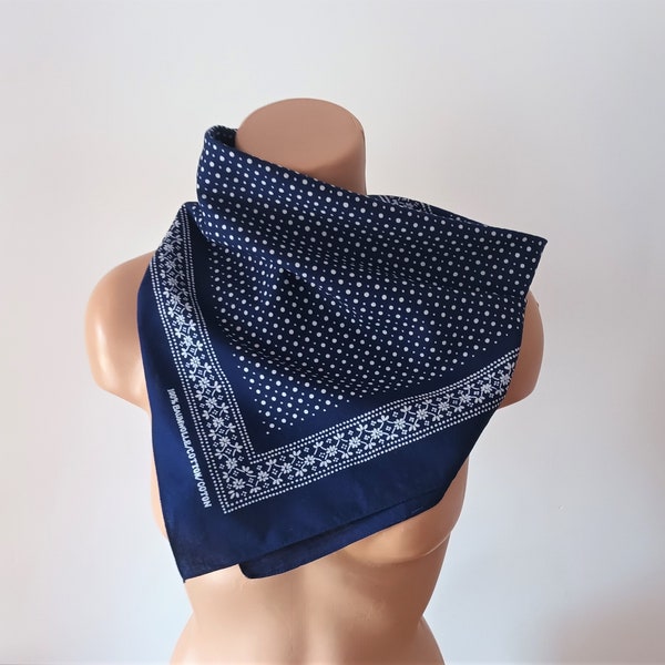 Bandana vintage en coton bleu marine à grands pois floraux Bandana bleu blanc en coton foulard foulard bandeau turban foulard