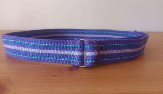 Vintage Canvas Cotton Belt with D Ring Striped Pu… - image 2