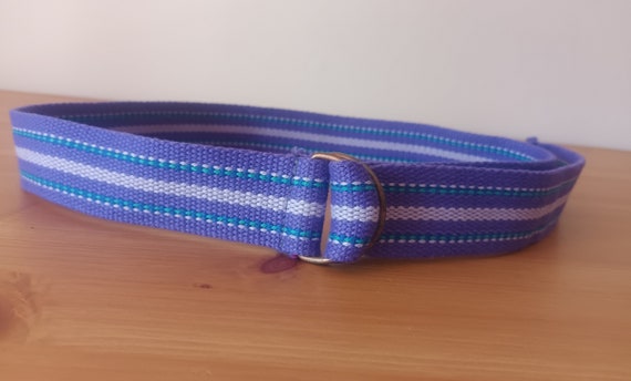 Vintage Canvas Cotton Belt with D Ring Striped Pu… - image 1