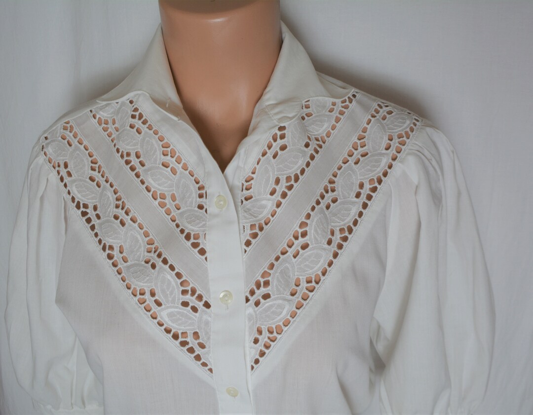 Vintage Women White Eyelet Shirt Size S/36 Eyelet White Dirndl Blouse ...