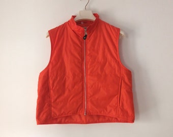 Vintage dames oranje vest maat M/L feloranje mouwloos jasje met volledige ritssluiting gewatteerd gilet retro bodywarmer Y2K-stijl kort oranje vest