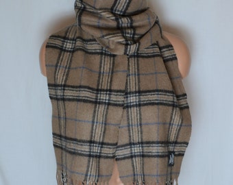 Vintage Wool Cashmere Scarf Classic Plaid Cashmere Wool Women's Scarf Brown Black Men Cashmere Opera Scarf Made in Italy Tartan Wool Scarf