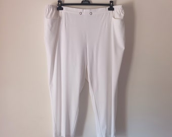 Vintage Women White Pants Size 3XL White Solid Straight Tapered Leg Pants  High Rise White Pants Casual Elastic Waist Oversized Trousers - Etsy