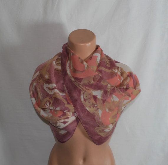 Vintage Women Floral Dusty Pink Pastel Scarf Squa… - image 5