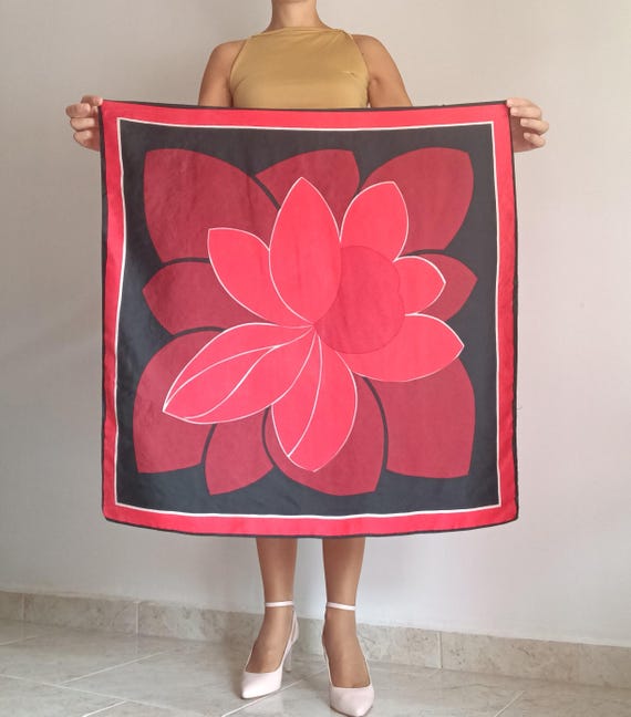 Foulard à Franges Vintage - Imprimé Motifs Automne - Occasion - Style Rétro