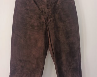 Montgomery Vintage Brown Suede Pants Size XS/29 Lined Straight Leg High Waist Chocolate Brown Suede Leather Pants Trousers Biker Pants