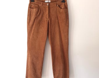 Vintage Womens Brown Velvet Pants Size L Camel Brown Solid High Rise Straight Pants Corduroy Velvet Pants Brown Cord Velvet Trousers Cotton