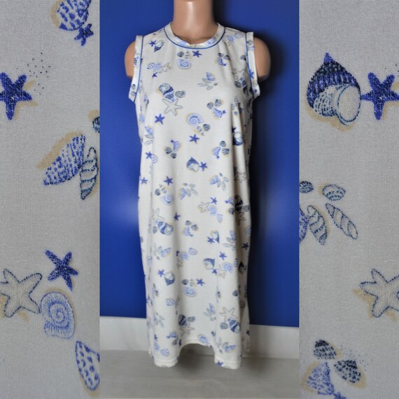 Vintage Women Cotton Night Dress Size M Blue White Towel Cotton Midi  Nightie Dress Sea Shell Print Night Gown Nightwear Sleeveless Home Robe -  Etsy