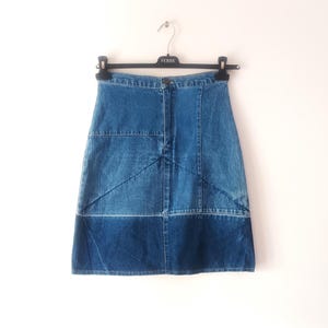 Vintage Girls Denim Mini Skirt Size XXS Blue Denim A Line Mini Jean Skirt Y2K Style 00&#39;s Short Old School High Waist Style Above Knee Skirt