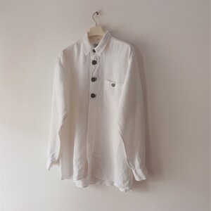 Vintage Men's Linen White Shirt Size L/41 Dirndl White Trachten Shirt Tyrol Linen Solid Shirt Loden Oktoberfest Bavarian Long Sleeve Shirt
