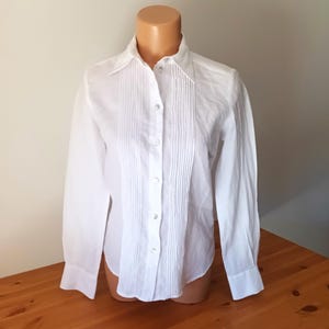 Vintage Pure Ramie White Shirt Size XS/34 Women 100% Ramie Long Sleeve Shirt Solid Minimalist Shirt White Ramie Collared Buttoned Blouse
