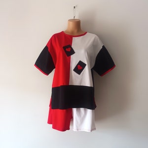 Vintage Women Pyjama Set Size S/M Pajama Set Red Black White Queen of Spades Retro Short Sleeve Top Shorts Cotton Pyjama Set Homewear