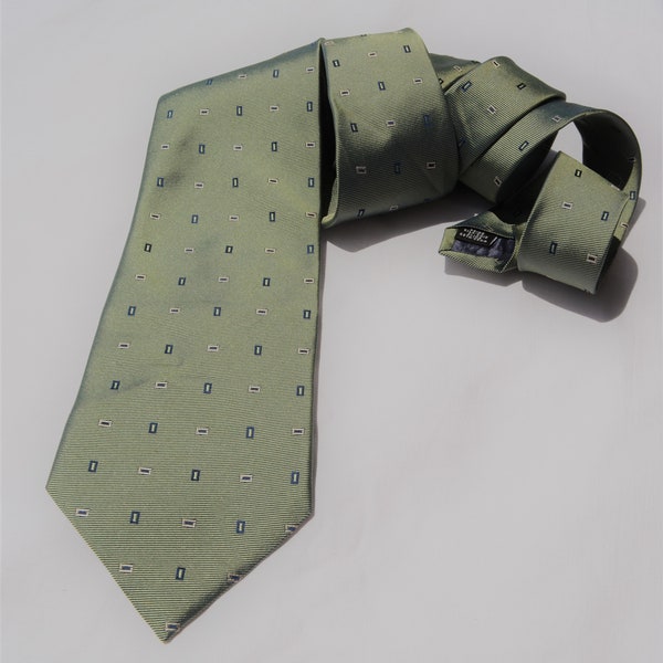 Vintage Men's Silk Tie Ciro Citterio Green Necktie Green Olive Geometric Print Rectangles Hand-rolled Made in Italy Cravate Cravat Krawatte