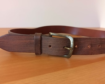 Vintage Men's Brown Genuine Leather Belt Casual Minimalist Brown Solid Print Belt Silver Square Buckle Leather Brown Belt Made in Italy Belt