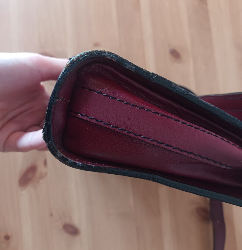 Vintage Women Burgundy Leather Flap Bag Burgundy Leather Shoulder Bag Maroon Messenger Bag Burgungy Leather Crossbody Bag Wine Flap Bag image 6