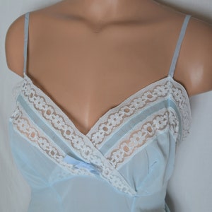 Charmor Vintage Women Slip Size S/M Blue White Lace Nylon Nightie Lingerie Nightwear Bridal Nightie Boudoir Blue Full Slip Under Dress Slip