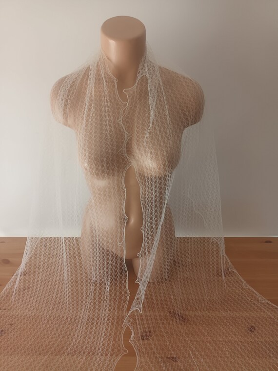 Vintage Luxury White Mesh Scarf See Through White… - image 4