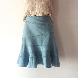 Vintage Girls Mini Denim Skirt Size XXS Blue Trumpet Denim Skirt Light Blue Cotton Jean Light Skirt Godet Denim Skirt High Waist Skirt