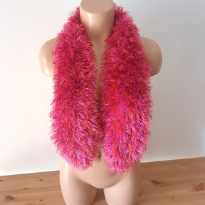 Vintage Fuchsia Orange Fluffy Scarf Long Fuchsia Faux Fur Scarf Fuzzy Fluffy Scarf Retro 90&#39;s Scarf Y2K Style Scarf Bright Party X-mas Scarf
