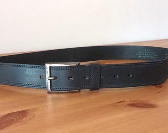 Vintage CAMEL Active Men's Black Leather Belt Size XL Genuine Leather Black Casual Simple Belt Square Silver Tone Buckle Belt Made in Italy