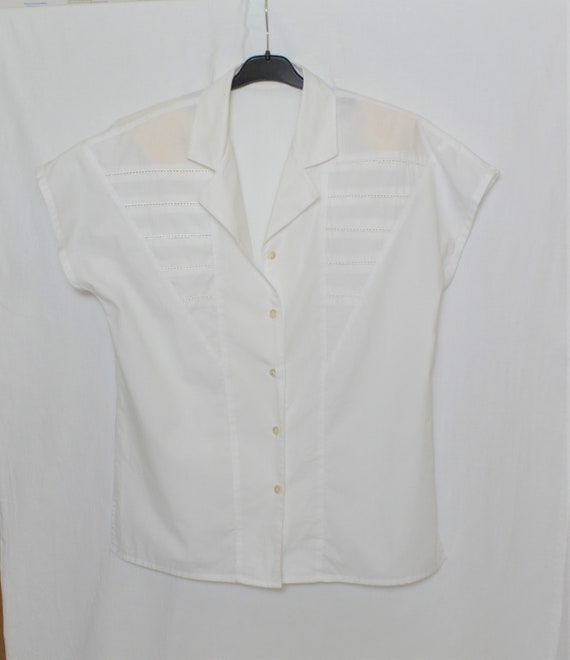 Vintage Women White Shirt Size L Kimono Cap Sleev… - image 5