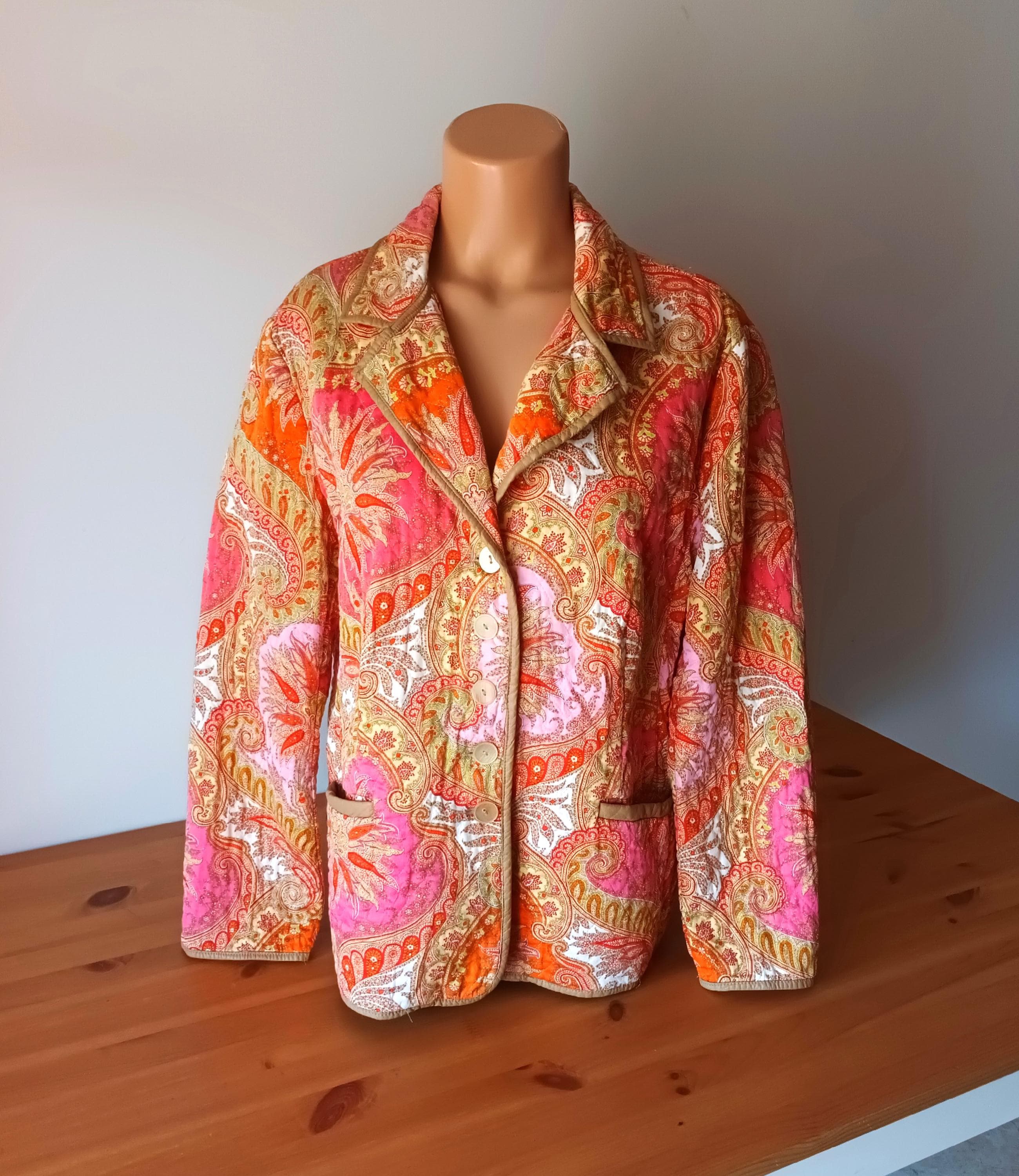 Vintage Womens Orange Pink Quilted Cotton Jacket Size L/XL Orange